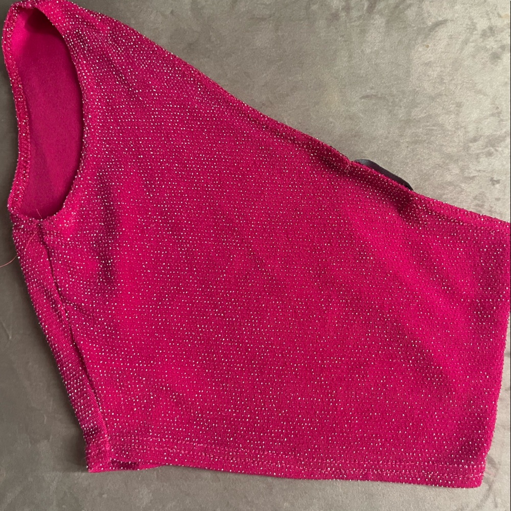 PLT one shoulder sparkly pink crop tank, size 2